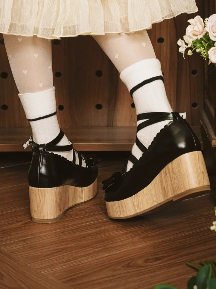 Design Wedge at Lolita Sweet - Platforms Black Top Bow Crisscross