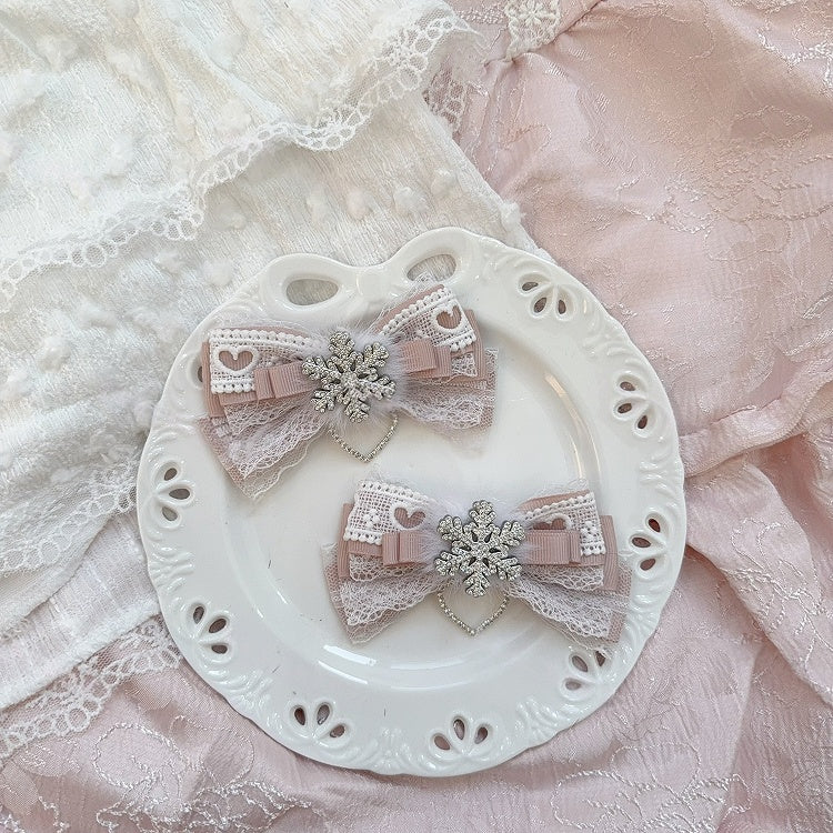 Colors with Snowflake Kei Clip Hair Bow Lace Jirai Furry 6 Charm Heart