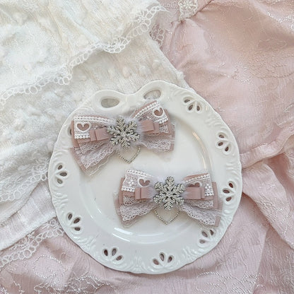 Colors with Snowflake Kei Clip Hair Bow Lace Jirai Furry 6 Charm Heart