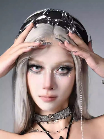 Y3K Futuristische schwarze Cyberpunk-Metallkette KC Fashion