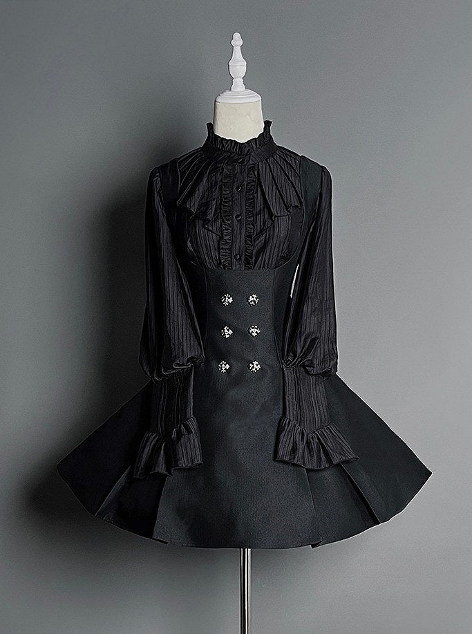 Ruffled Collar Gothic and Blouse Lolita Back with Black Lace-up