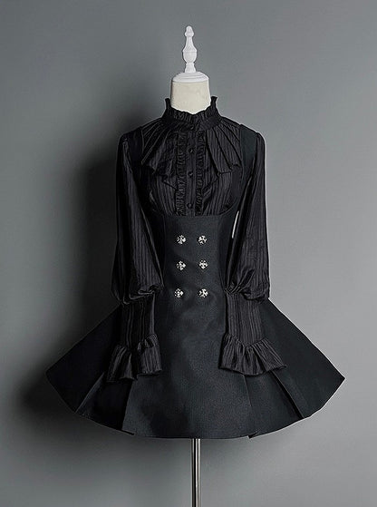 Ruffled Collar Gothic and Blouse Lolita Back with Black Lace-up