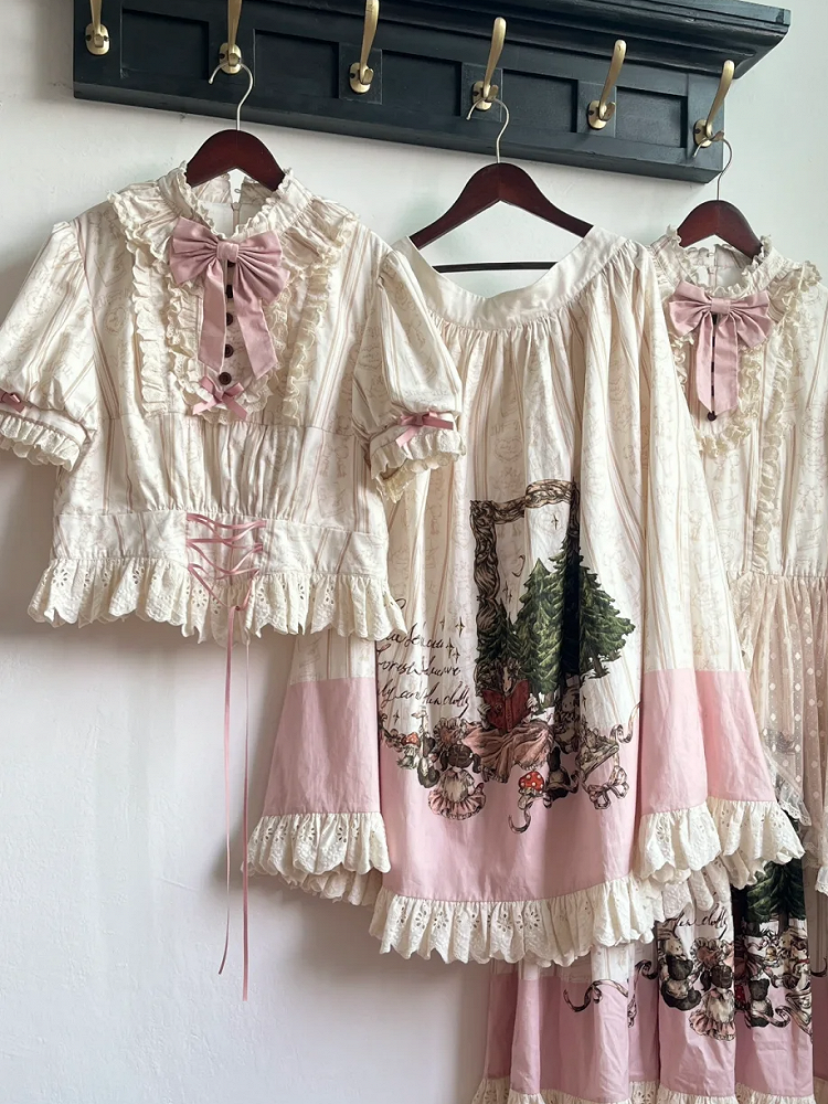 Blouse Available and Short Toys Grils Little Print Sleeves Plus Creamy + Skirt Set Sizes