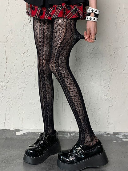 Hollow-out Design Black Punk Tights Y2K