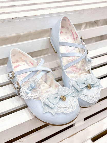 Blue Heels Lolita Low Fastener with Rhinestone Heart Sweet
