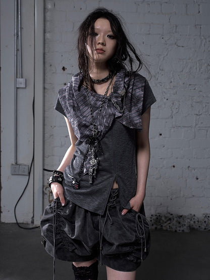 ダークフォールドオーバーウエスト フェードウォッシュ ヴィンテージ レースアップ グレー