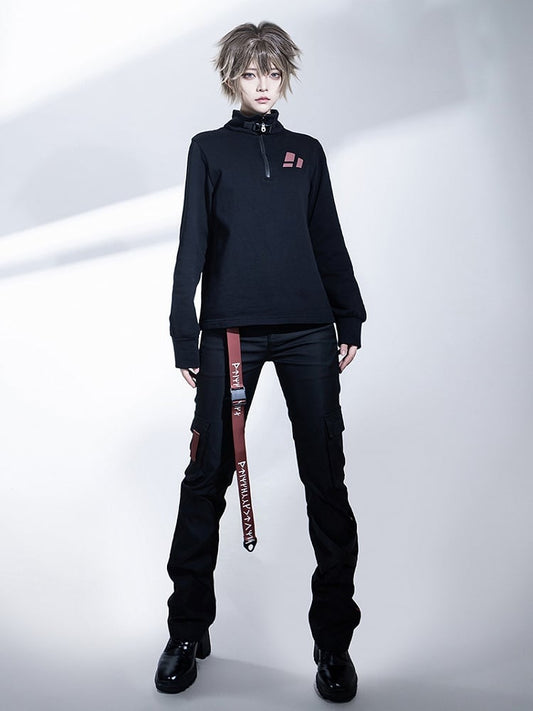 カーゴフューチャリスティックバックルストラップロリータテックウェア王子パンツブラック