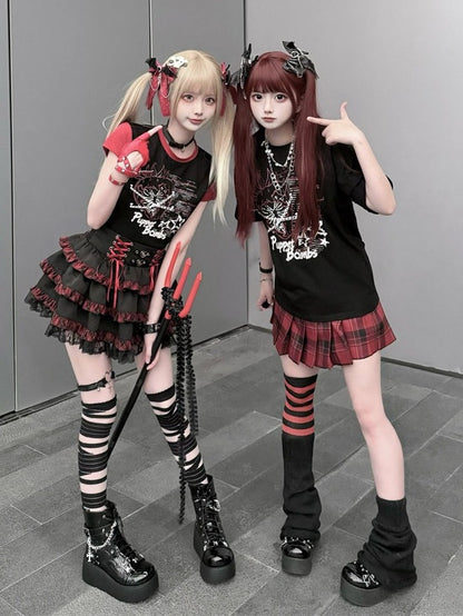Black Strawberry & Chain Print Mesh T-Shirt - Puppet Bombs