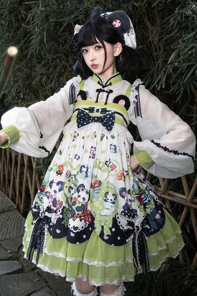 Chinoiserie Sweet Mandarin Collar Balloon Sleeve Bolero Cropped Jacket