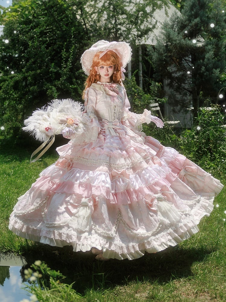 Gorgeous Hat + Dress Pink Lolita Gloves Sleeves Bell Hanayome Large