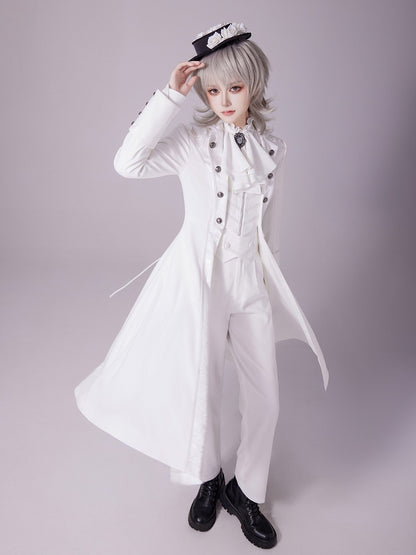 White Jacquard Coat with Zip Closure, Lace-Up Back, and Cutout Detail - DevilInspired Exclusive Collection