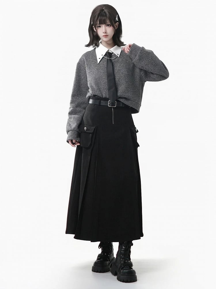 with Accents Sweatshirt Zip Gray V-Neckline Dual