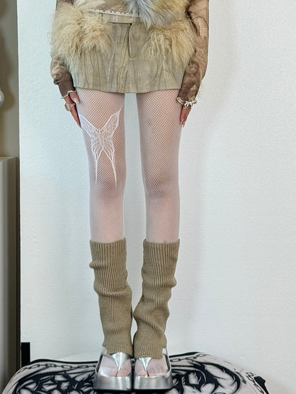 Tights White/Gray/Black Fashion Gyaru Butterfly Pattern