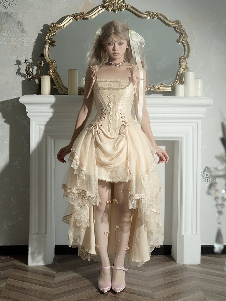Skirt + Classic Layered Boned High-low Top Lolita Corset Tulle Champagne