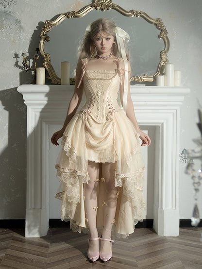 Skirt + Classic Layered Boned High-low Top Lolita Corset Tulle Champagne
