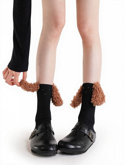 Ribbed Ankle Socks with Plush Dog Ears - ModaSwings