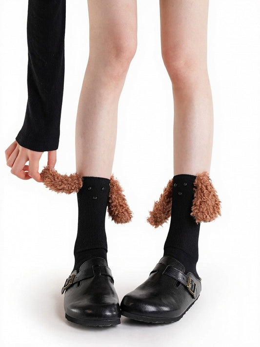 Ribbed Ankle Socks with Plush Dog Ears - ModaSwings