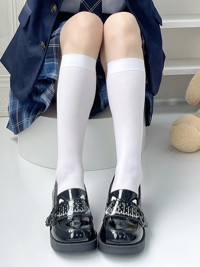 Preppy Kitty Bottle PU Milk Print Ear Black Mid-heel Style Slip-Ons in Decor