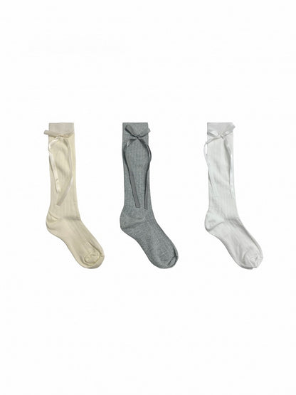 Calf Bowknot Ribbon Pattern Colors 3 Striped Socks Vertical