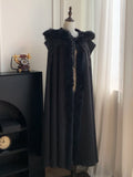 Witch Trim Cross with Fur Autumn for and Faux Winter Lolita Gothic Charms Black Cloak