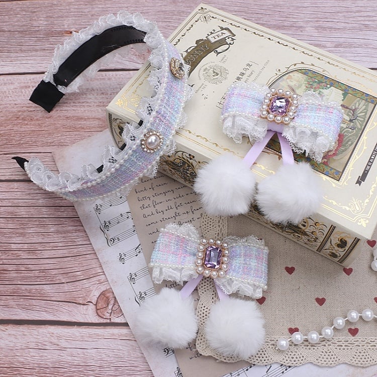 Tweed Bowknot Hairclip Set Options Jirai Color Kei KC 5