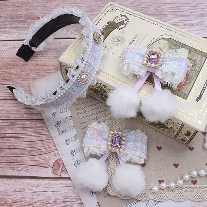 Tweed Bowknot Hairclip Set Options Jirai Color Kei KC 5