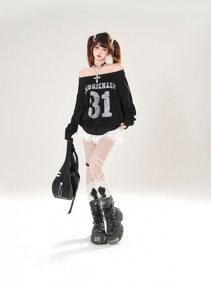 ブラック/ホワイトのオフショルダー