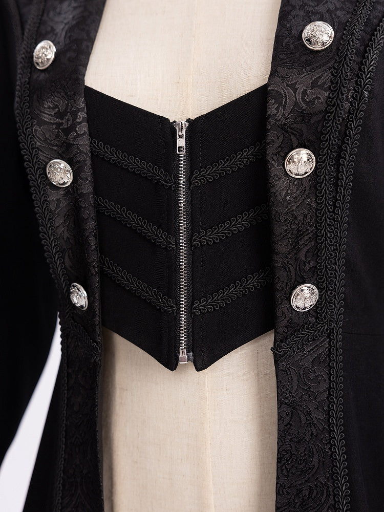 Aristocrat Ouji Coat with Jacquard Placket and Lace-Up Cutout Back - DevilInspired Exclusive Collection