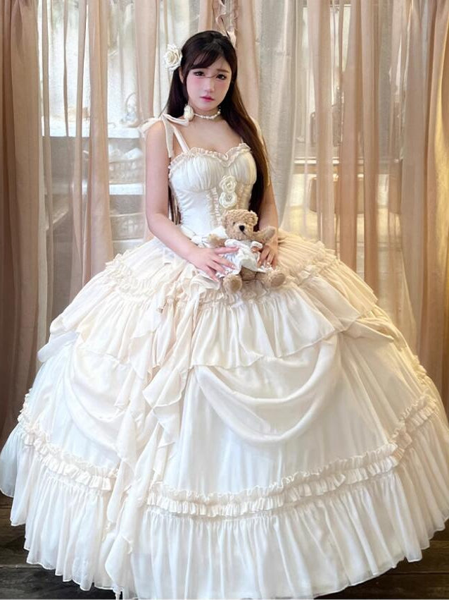 Dress Corset Gorgeous Waist Length Floor Flowers Apricot Gown Adorned Birthday