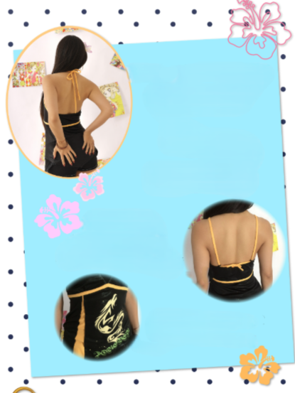 Y2K Gyaru Style Black Cami Top with Colorblock Dragon Print