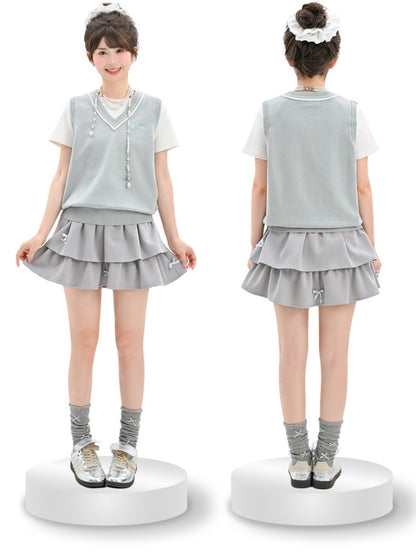 Green V-Neck Preppy JK Uniform Knitted Vest Light