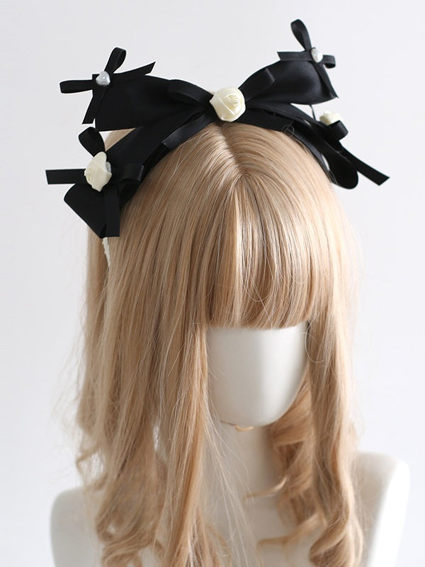 Elegant Lolita Black 3D Bowknot KC With Bud Decorations