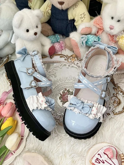 Light Lolita Bow with Accents Mary Sweet Trim Blue Janes - Ruffle