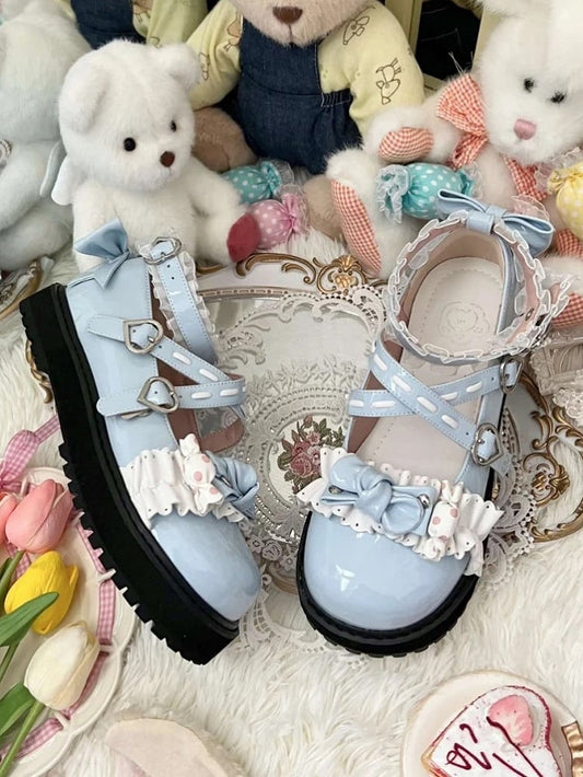 Light Lolita Bow with Accents Mary Sweet Trim Blue Janes - Ruffle