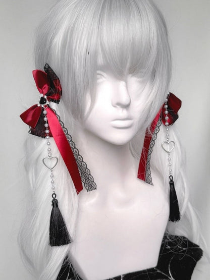 Akzente Haarspangen mit Perlenkette Jirai Kei Farben Spitze Schleife Strass 3