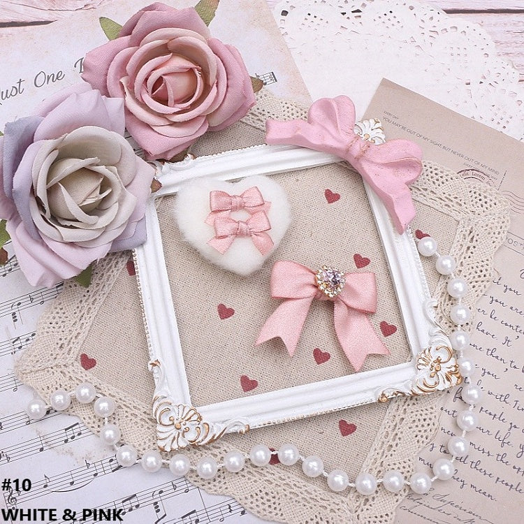 Jirai Plush Heart 10 Options Kei Color Bowknot Hairclips