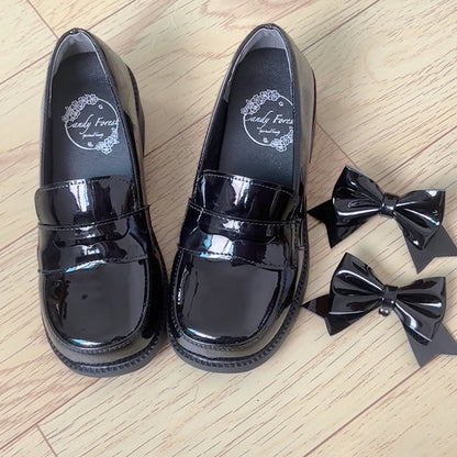 Style Mid-heel Black Preppy Loafers Round-Toe