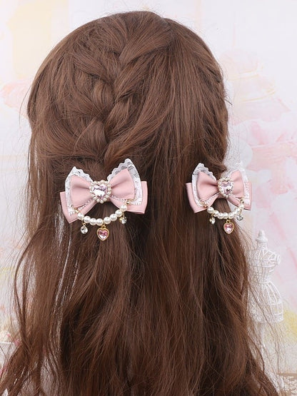 Heart Hairclip Options Pearl Color Bowknot Jirai Chian 8 Rhinestone Kei
