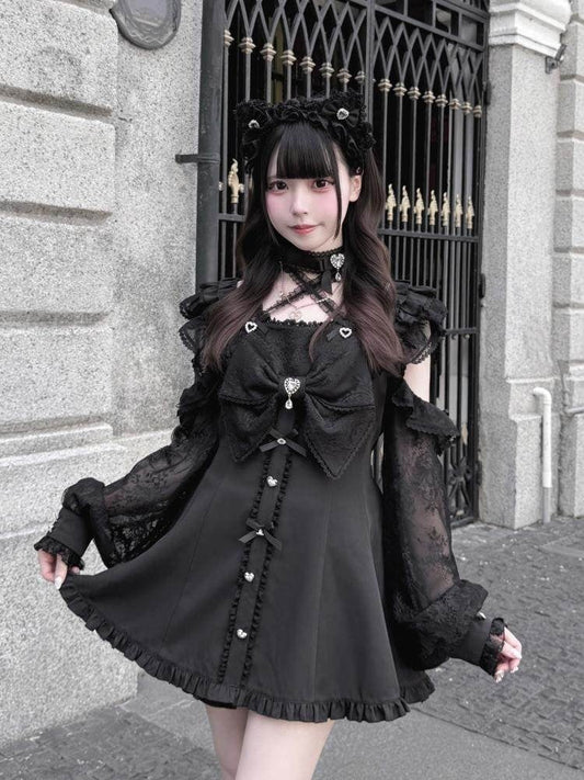 Halter Necklace Black Kei Jirai Cutout Shoulder Matching Shorts + Neck Double-Layered Set Dress