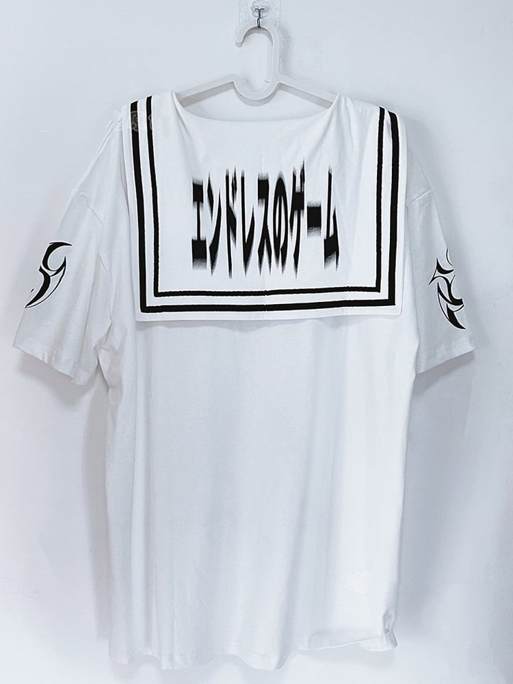 Panel Cotton Detachable White Chest Collar Embroidered Gothic Restraint Bunny Print T-shirt Sailor with