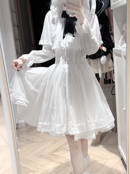 Kei Heart Long with White Short Skirt Buttons - / Tiered High-Waist Jirai Version