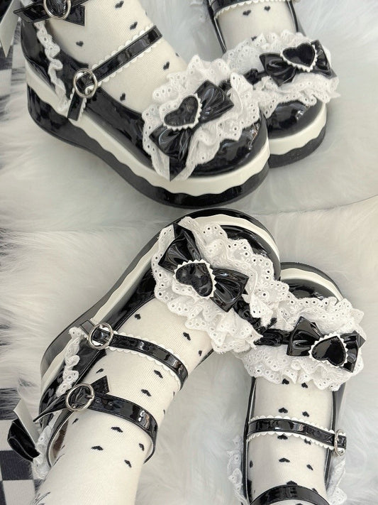 Lolita Sweet Jane Lace Mary Bow Shoes Trim Black with Accents Platform