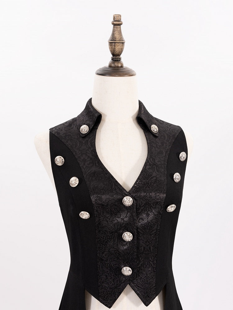 Black Ouji Long Waistcoat with Lace-Up Back and Cutout Details - DevilInspired Exclusive Collection