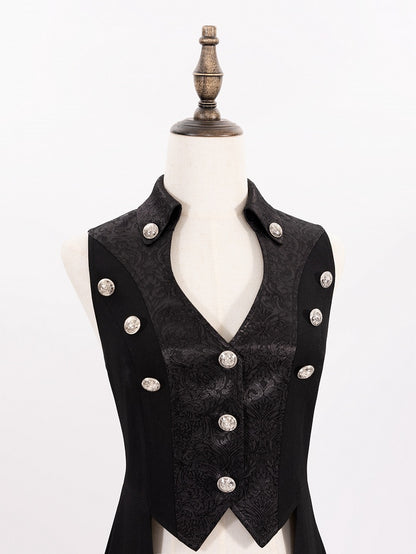 Black Ouji Long Waistcoat with Lace-Up Back and Cutout Details - DevilInspired Exclusive Collection