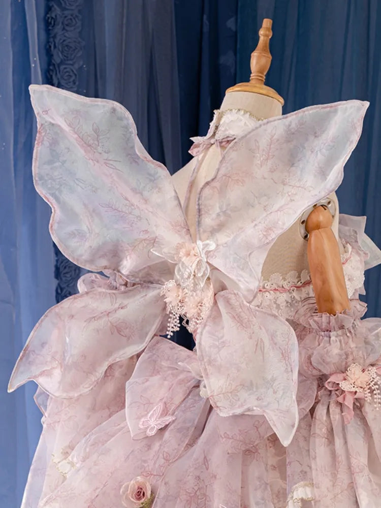 Rosa Prinzessin Fee Blumenmuster Set voller Schmetterling und JSK Kleid Lolita Blume