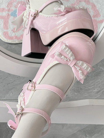 Mary Lace-Adorned Top Pink Janes at Lolita Heart with Elegant Fastener Bow