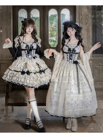 Pearl Lace Short JSK Set with Cardigan and Bow Clip - Mademoiselle Pearl