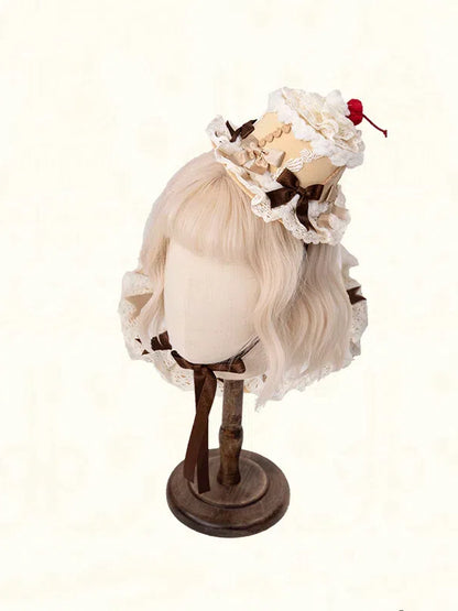 Blue Green Hat / Sweet Mint Cake Lolita Yellow Mini Pink