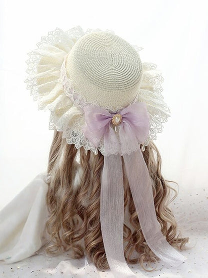 Colors Country 8 Lolita Straw Off-white Lace-trimmed Hat with