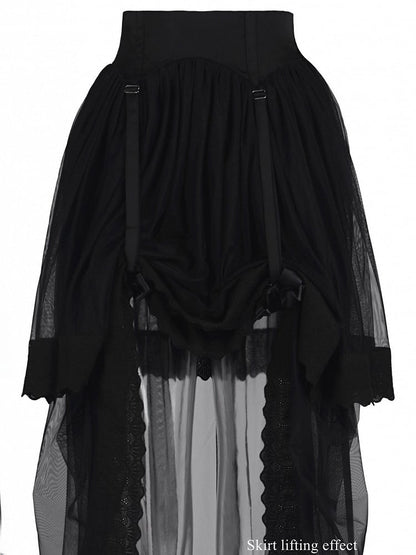 Gothic Tulle Bow with Skirt Details Lolita Layered Black